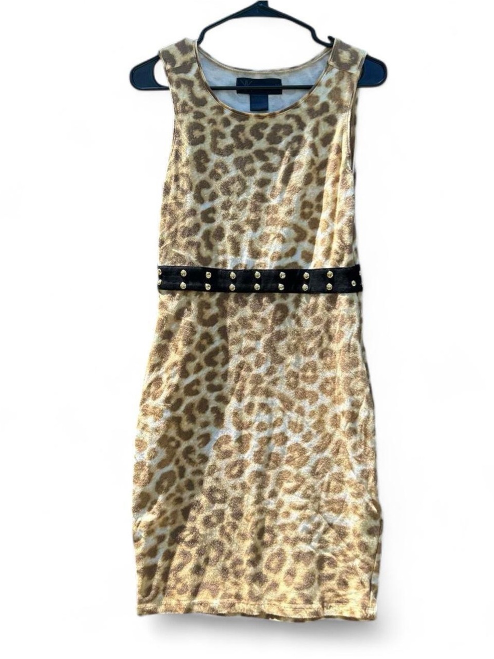 Kardashian Kollection Leopard Print Mini Dress with Studded Black Waist